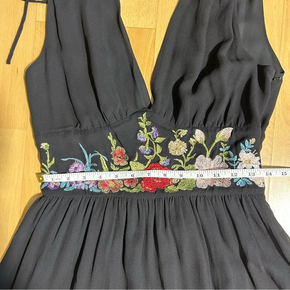 DKNY Black Silk Babydoll Floral Embroidered Mini Dress size 6 Whimsigoth Event - Picture 13 of 14